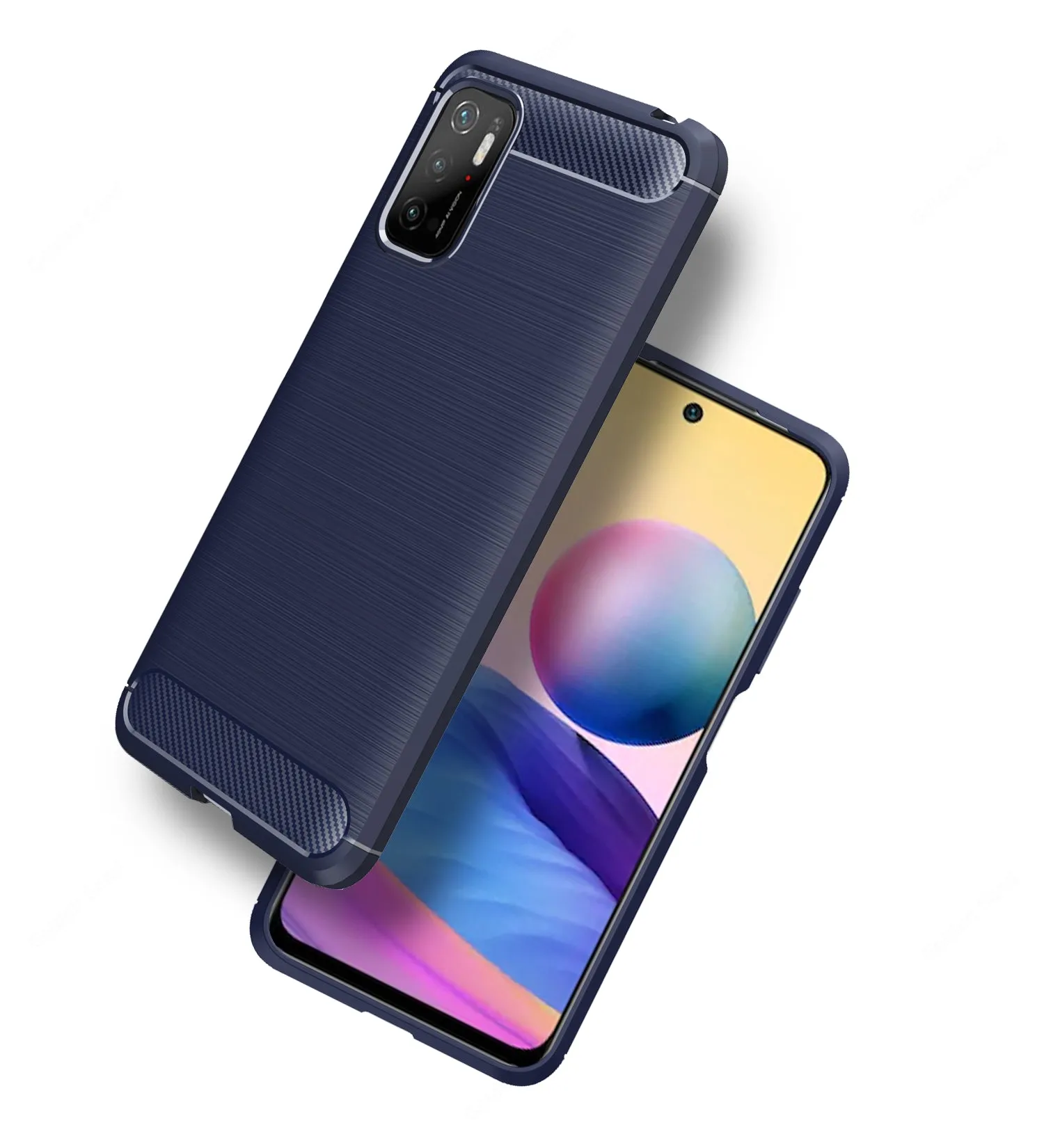 Carbon Fibre Series Shockproof Armor Back Cover for Poco M3 Pro 5G, 6.5 inch, Blue