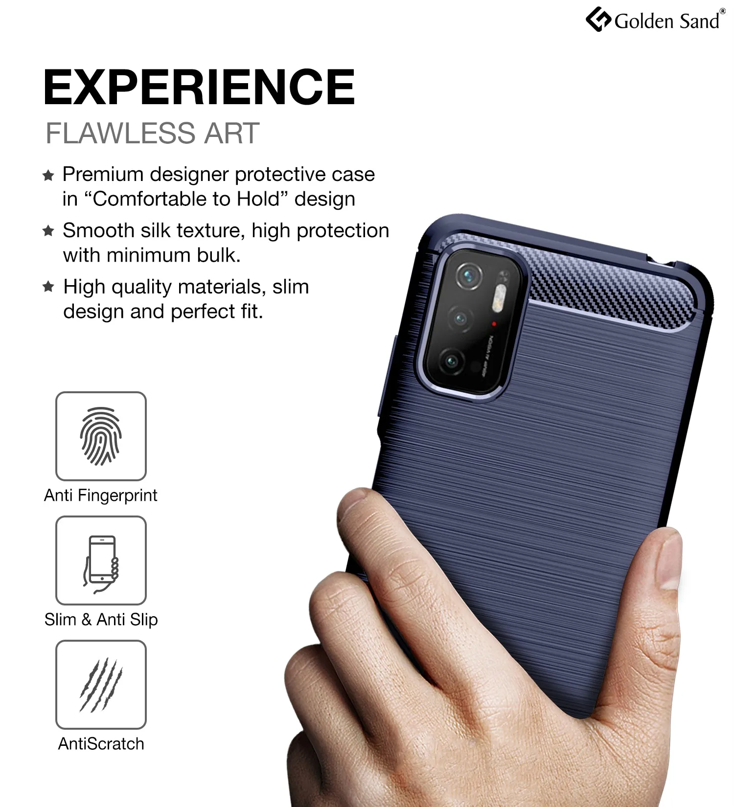 Carbon Fibre Series Shockproof Armor Back Cover for Poco M3 Pro 5G, 6.5 inch, Blue