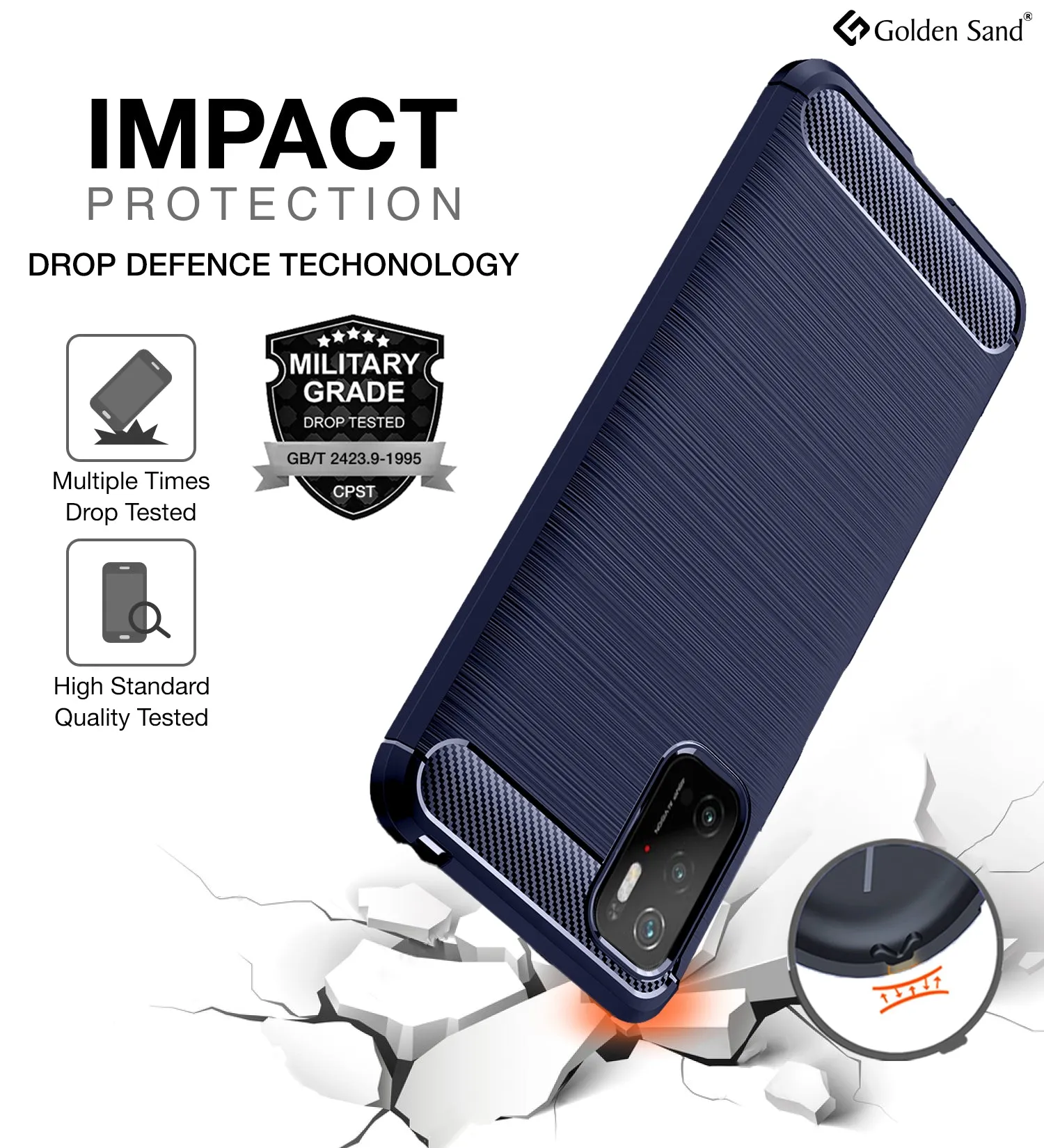 Carbon Fibre Series Shockproof Armor Back Cover for Poco M3 Pro 5G, 6.5 inch, Blue