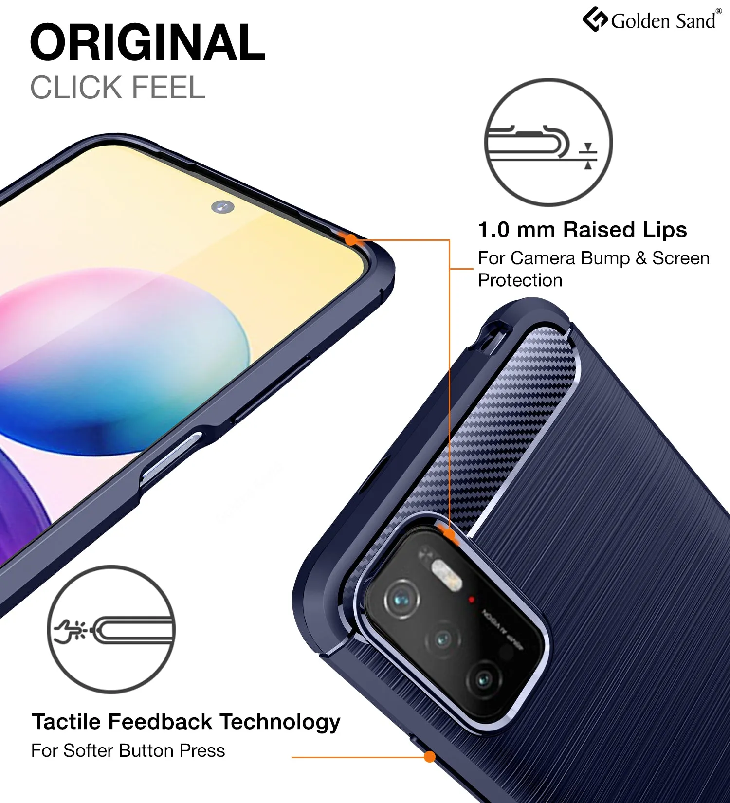 Carbon Fibre Series Shockproof Armor Back Cover for Poco M3 Pro 5G, 6.5 inch, Blue