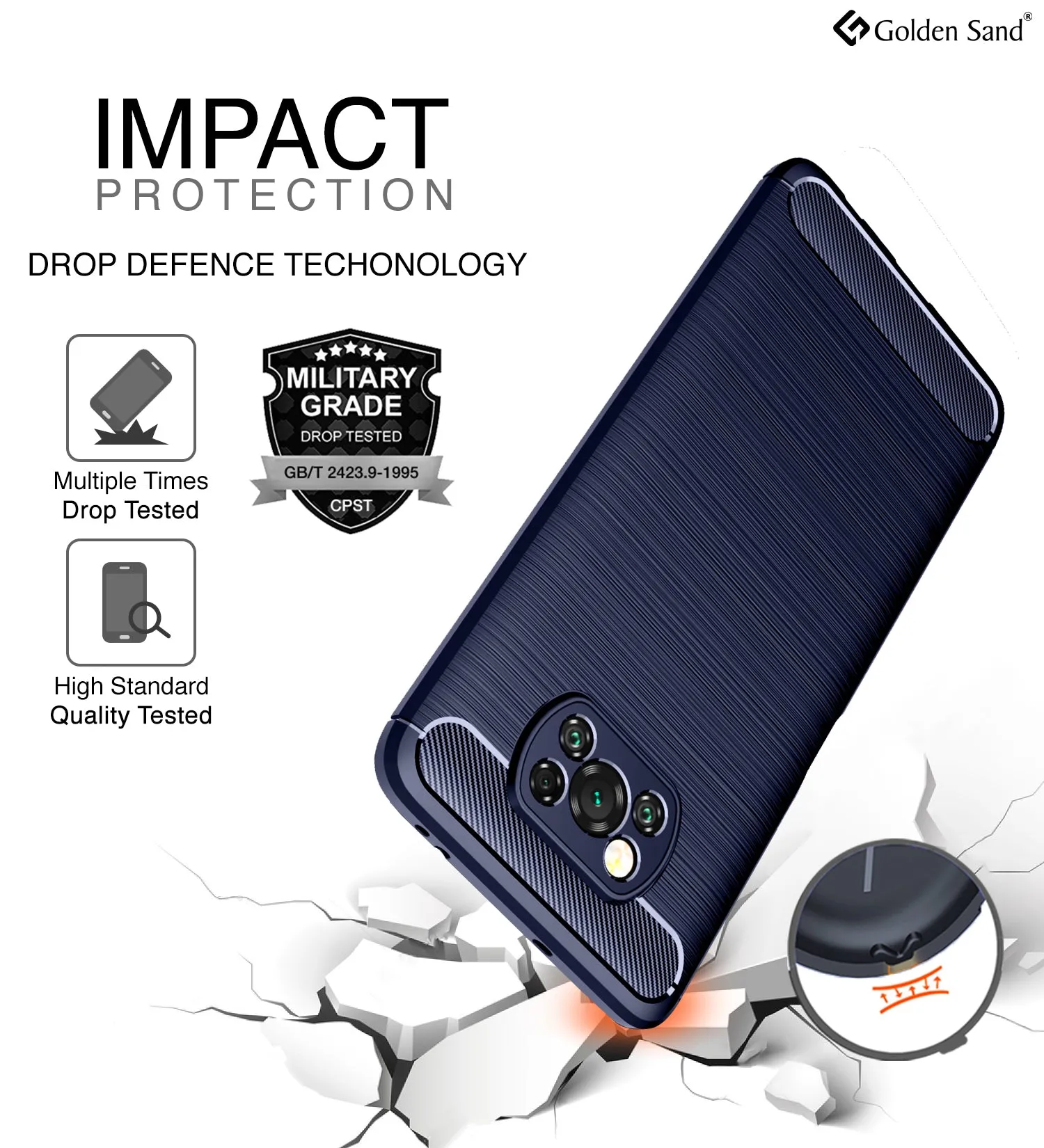 Carbon Fibre Series Shockproof Armor Back Cover for Poco X3 Pro, Poco X3 [Indian Version Correct Size], Blue