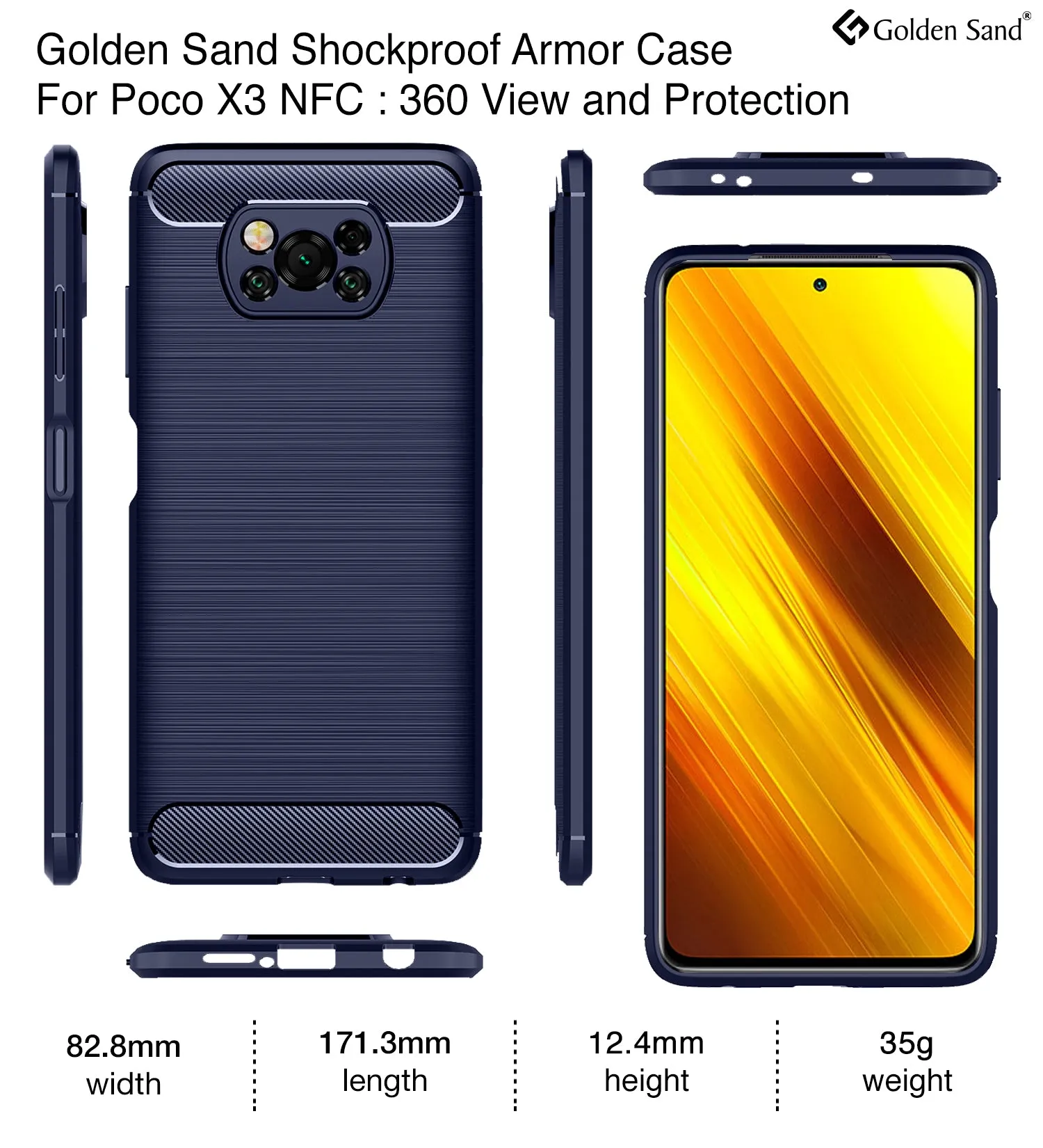 Carbon Fibre Series Shockproof Armor Back Cover for Poco X3 Pro, Poco X3 [Indian Version Correct Size], Blue