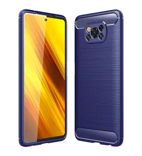 Carbon Fibre Series Shockproof Armor Back Cover for Poco X3 Pro, Poco X3 [Indian Version Correct Size], Blue