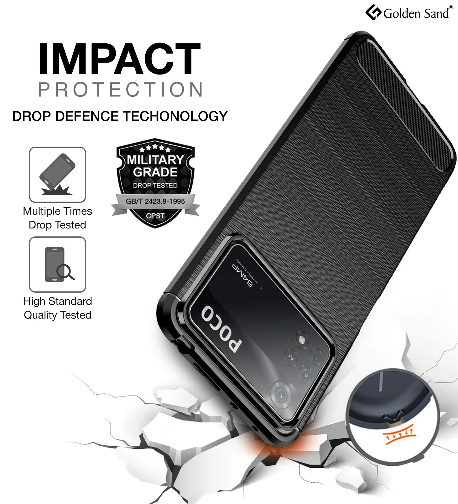 Carbon Fibre Series Shockproof Armor Back Cover for POCO X4 Pro 5G, 6.67 inch, Black