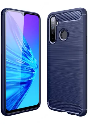 Carbon Fibre Series Shockproof Armor Back Cover for Realme 5 Pro 6.3 inch, Blue