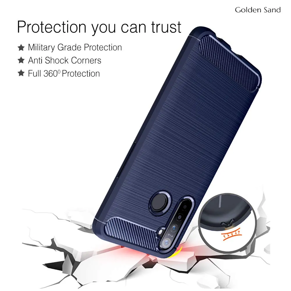Carbon Fibre Series Shockproof Armor Back Cover for Realme 5 Pro 6.3 inch, Blue