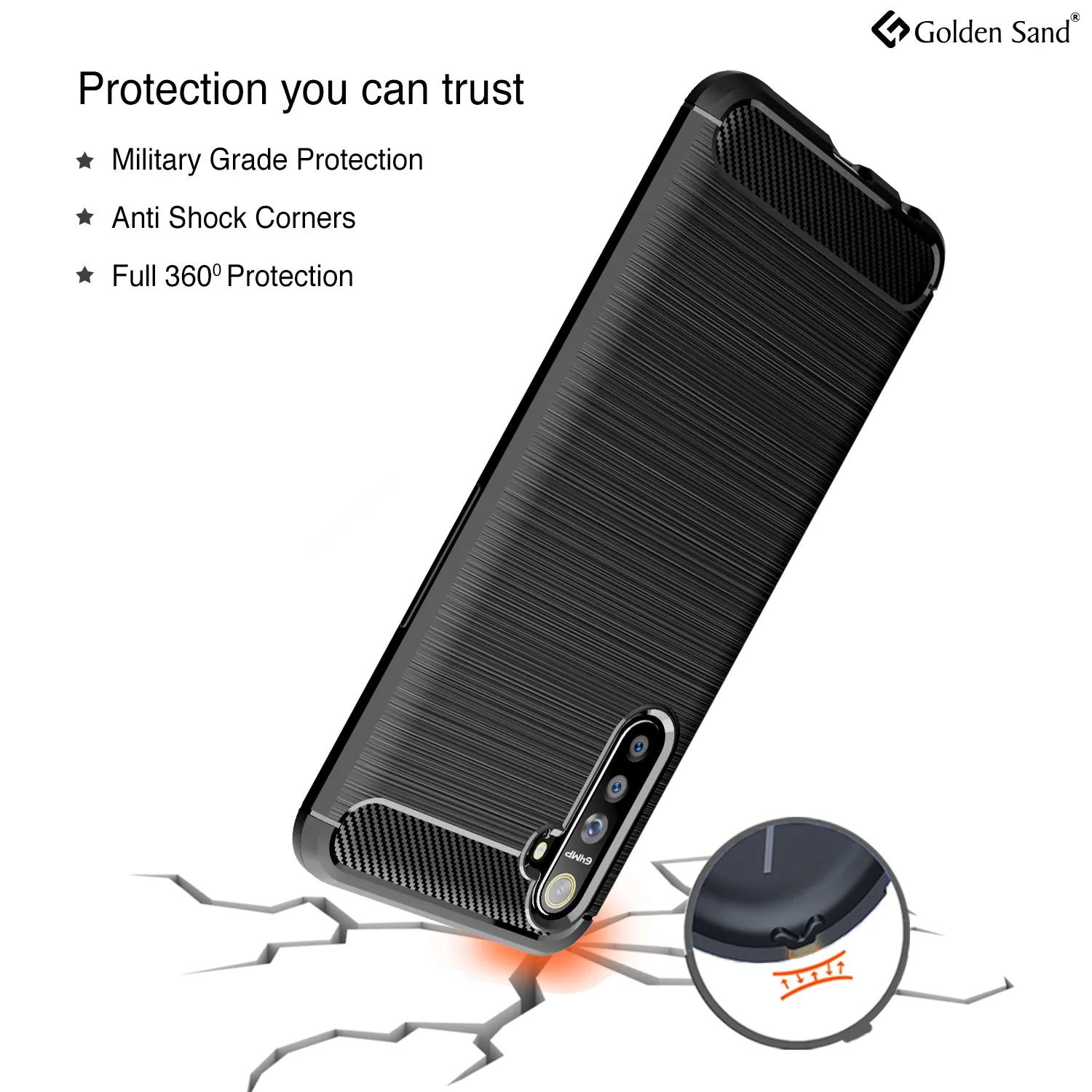 Carbon Fibre Series Shockproof Armor Back Cover for Realme X2, Realme XT, Oppo K5 6.4 inch, Black
