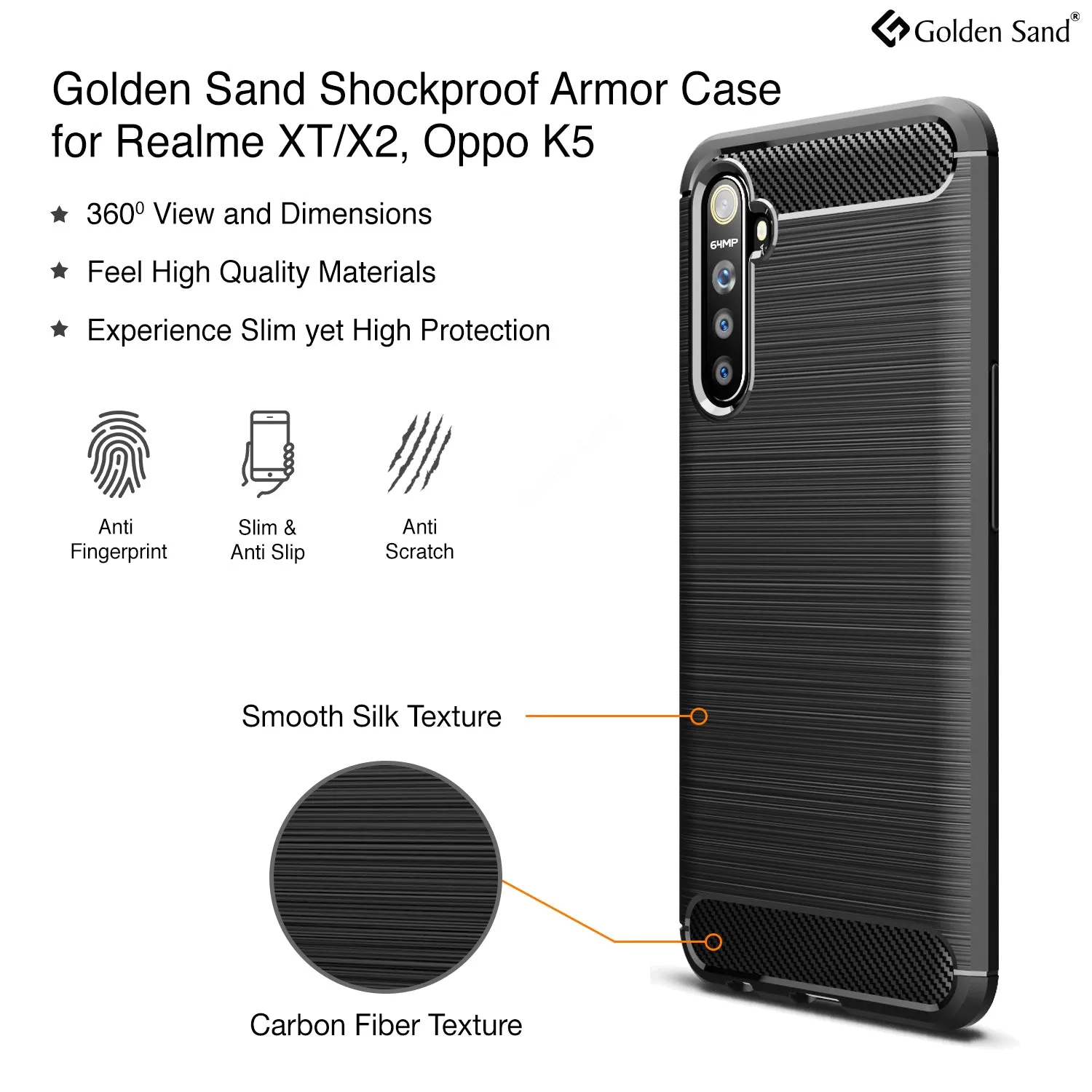 Carbon Fibre Series Shockproof Armor Back Cover for Realme X2, Realme XT, Oppo K5 6.4 inch, Black