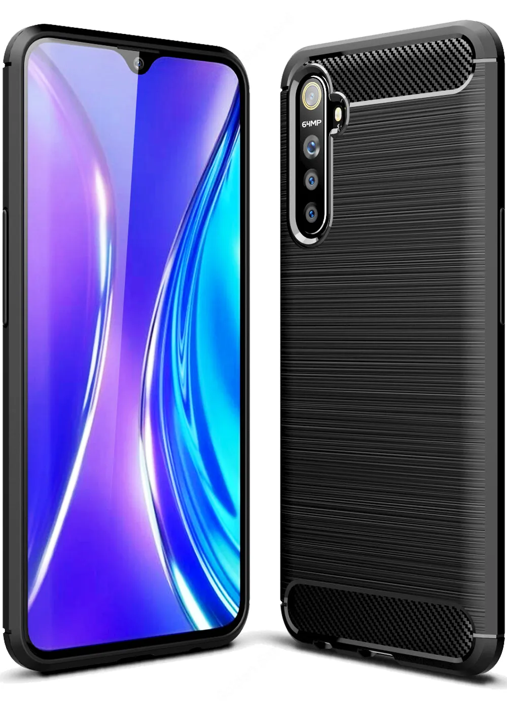 Carbon Fibre Series Shockproof Armor Back Cover for Realme X2, Realme XT, Oppo K5 6.4 inch, Black