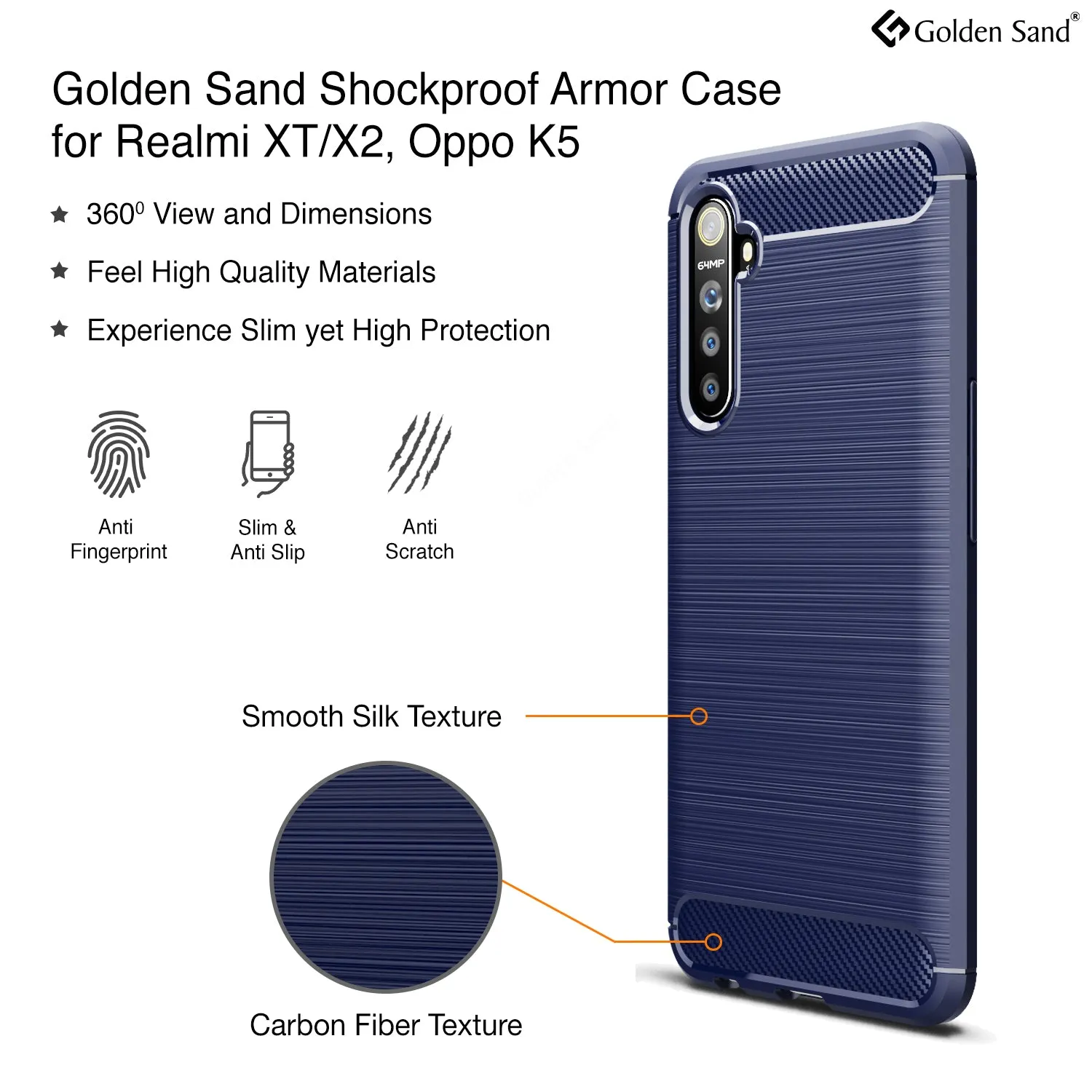 Carbon Fibre Series Shockproof Armor Back Cover for Realme X2, Realme XT, Oppo K5 6.4 inch, Blue