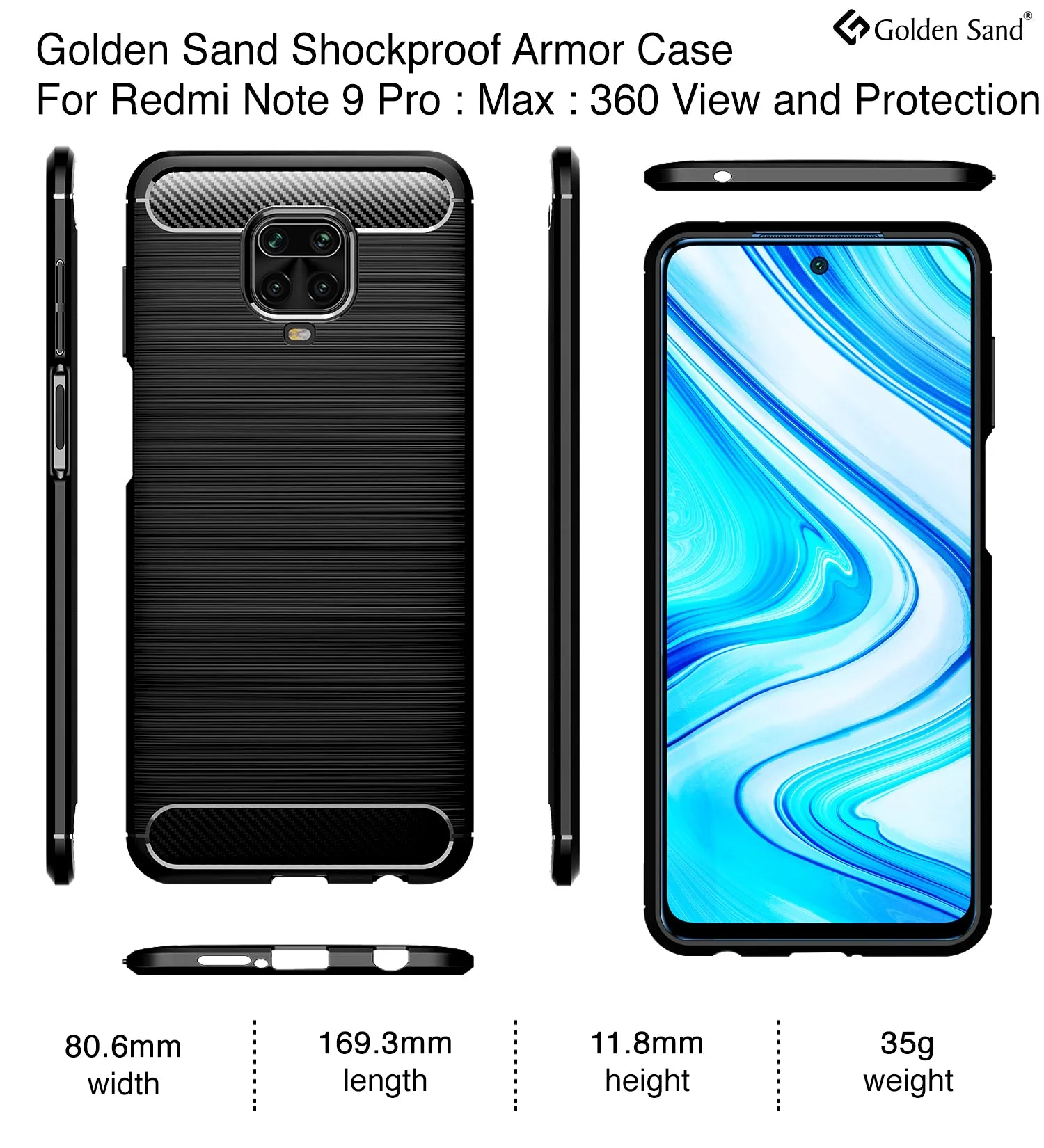 Carbon Fibre Series Shockproof Armor Back Cover for Redmi Note 10 Lite, Xiaomi Redmi Note 9 Pro, Note 9 Pro Max, Poco M2 Pro, Black
