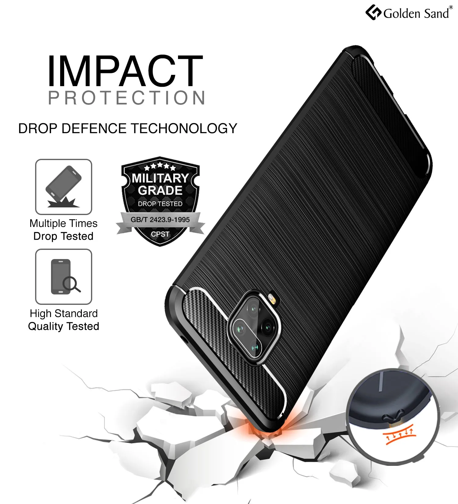 Carbon Fibre Series Shockproof Armor Back Cover for Redmi Note 10 Lite, Xiaomi Redmi Note 9 Pro, Note 9 Pro Max, Poco M2 Pro, Black