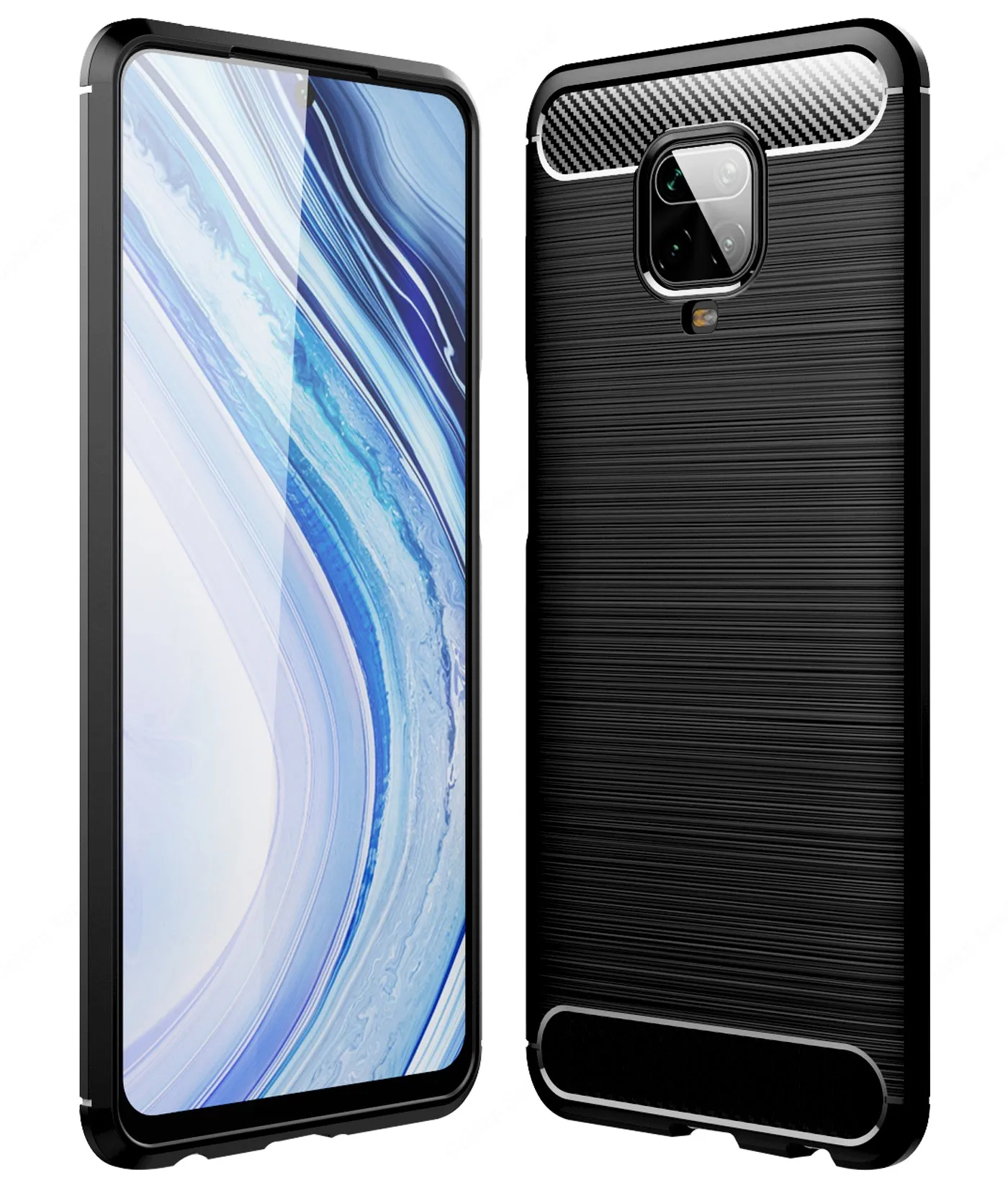 Carbon Fibre Series Shockproof Armor Back Cover for Redmi Note 10 Lite, Xiaomi Redmi Note 9 Pro, Note 9 Pro Max, Poco M2 Pro, Black