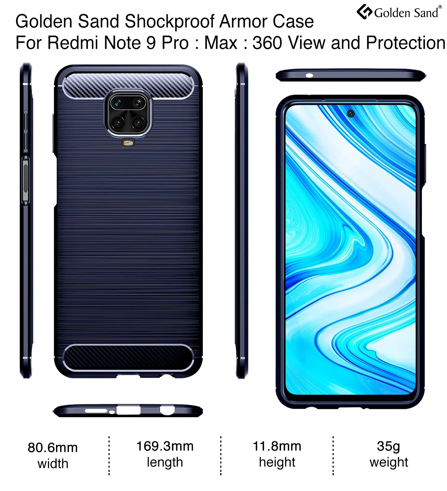 Carbon Fibre Series Shockproof Armor Back Cover for Redmi Note 10 Lite, Xiaomi Redmi Note 9 Pro, Note 9 Pro Max, Poco M2 Pro, Blue