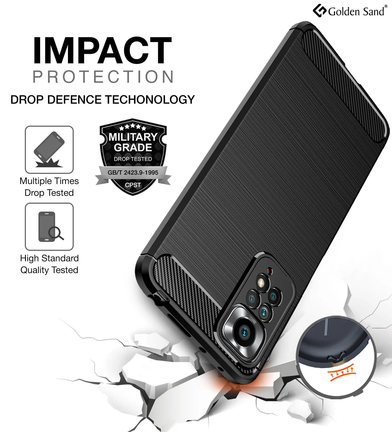 Carbon Fibre Series Shockproof Armor Back Cover for Redmi Note 11 Pro 4G, Redmi Note 11 Pro  Plus 5G, 6.67 inch, Black