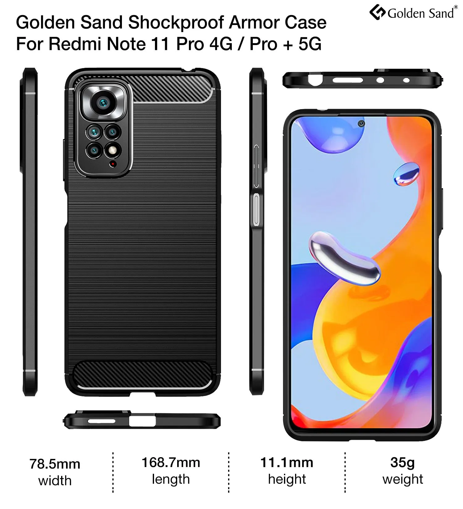 Carbon Fibre Series Shockproof Armor Back Cover for Redmi Note 11 Pro 4G, Redmi Note 11 Pro  Plus 5G, 6.67 inch, Black