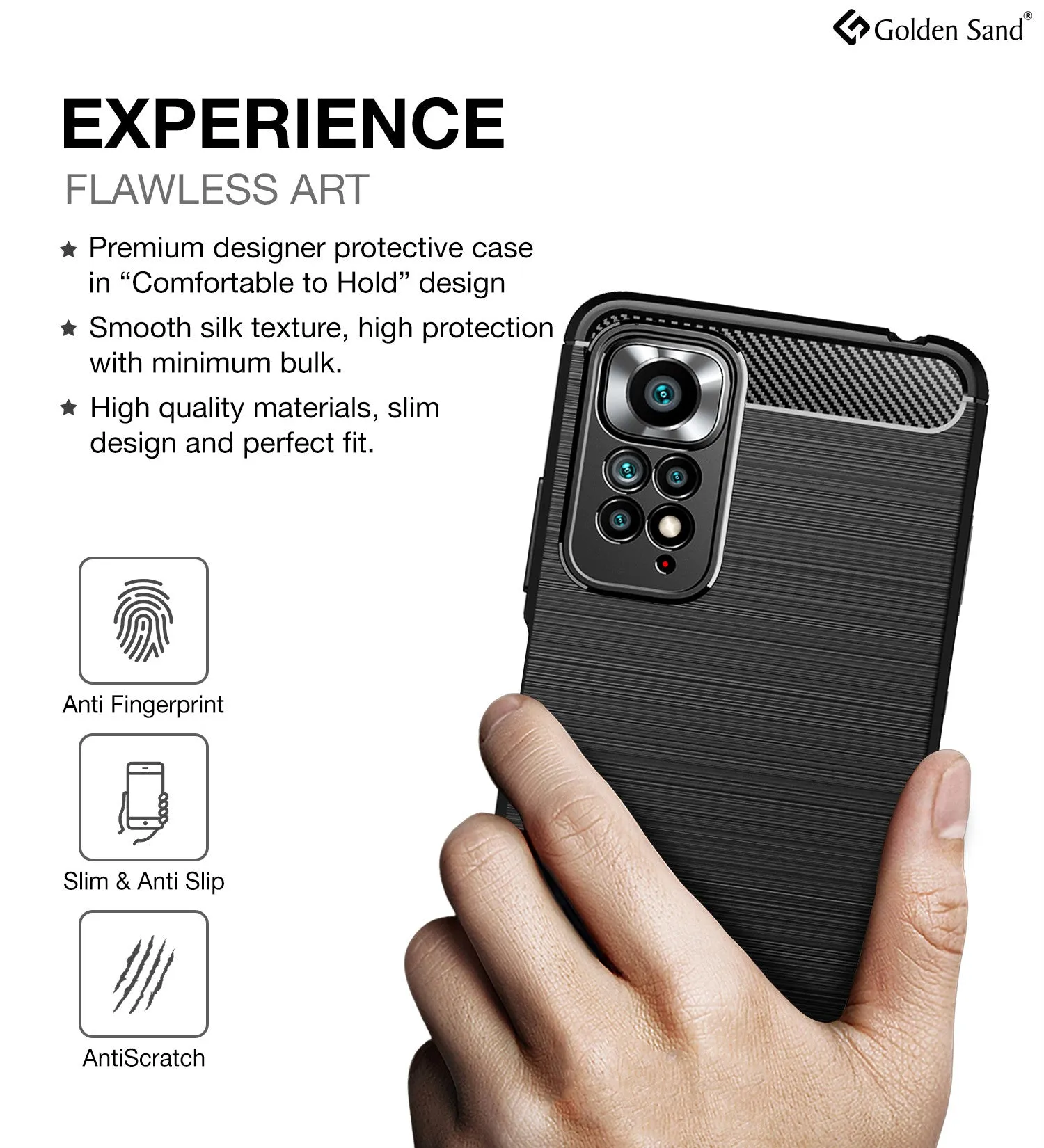 Carbon Fibre Series Shockproof Armor Back Cover for Redmi Note 11 Pro 4G, Redmi Note 11 Pro  Plus 5G, 6.67 inch, Black
