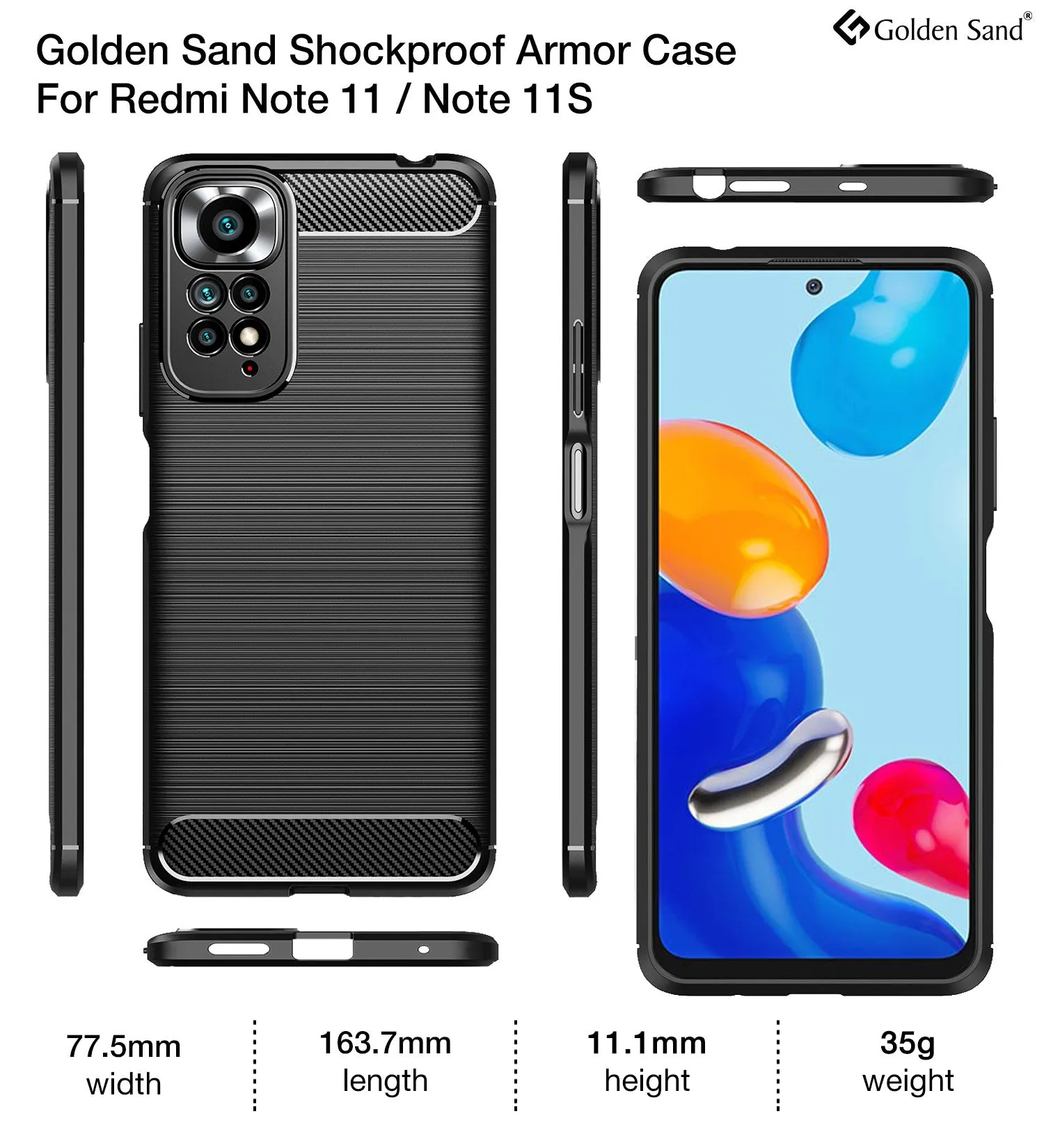 Carbon Fibre Series Shockproof Armor Back Cover for Redmi Note 11, Redmi Note 11S, 6.43 inch, Black