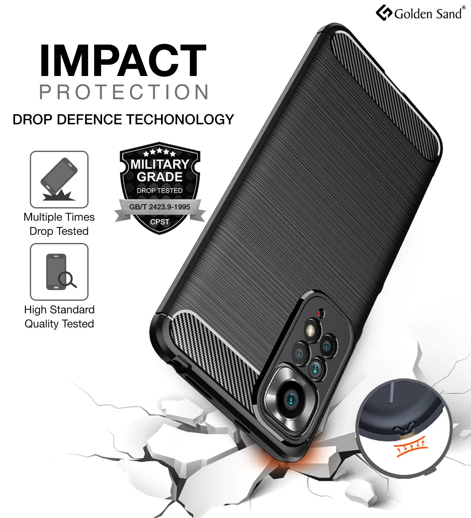 Carbon Fibre Series Shockproof Armor Back Cover for Redmi Note 11, Redmi Note 11S, 6.43 inch, Black