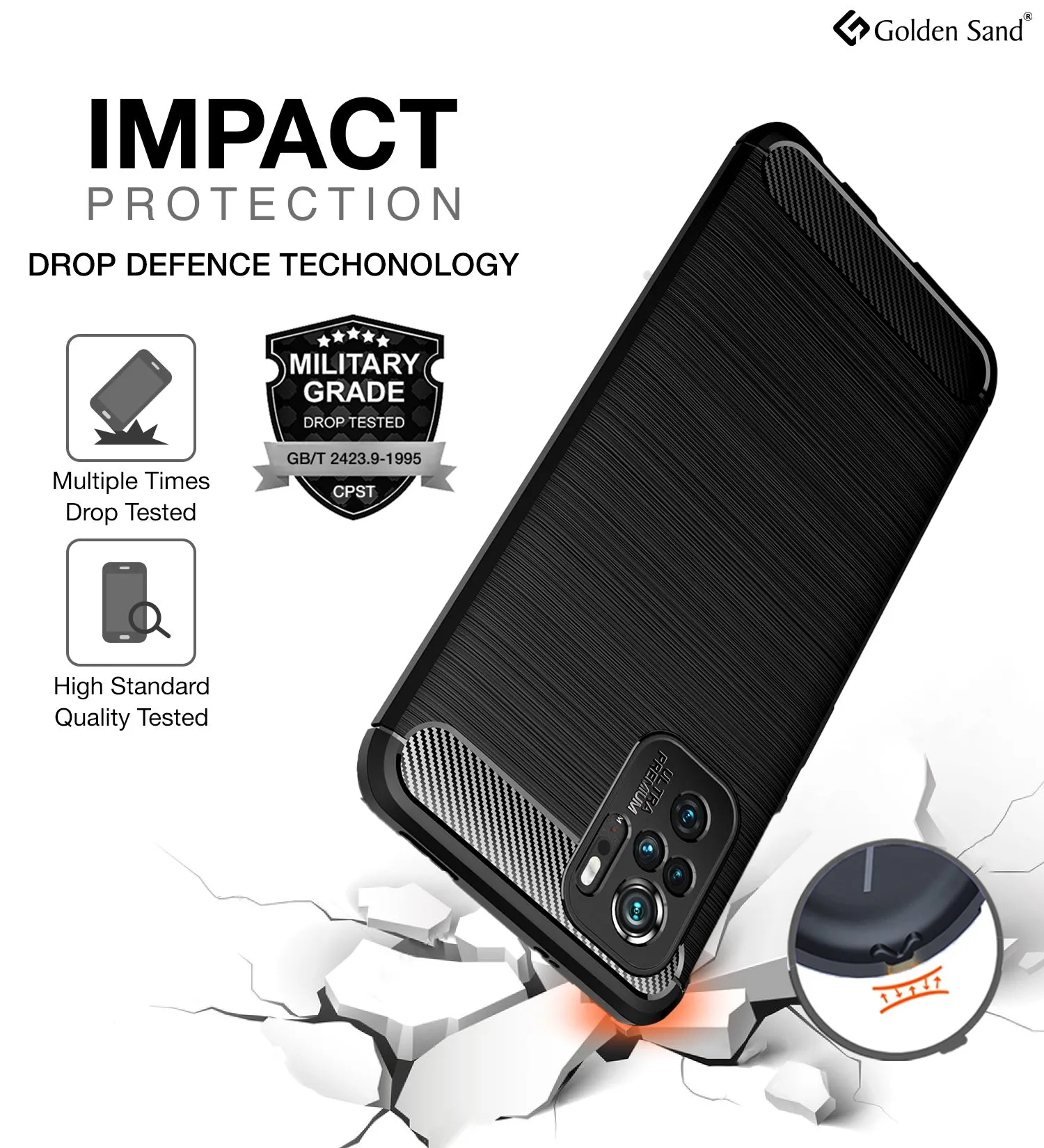 Carbon Fibre Series Shockproof Armor Back Cover for REDMI Note 11 SE, Xiaomi Redmi Note 10, Xiaomi Redmi Note 10S, 6.43 inch, Black