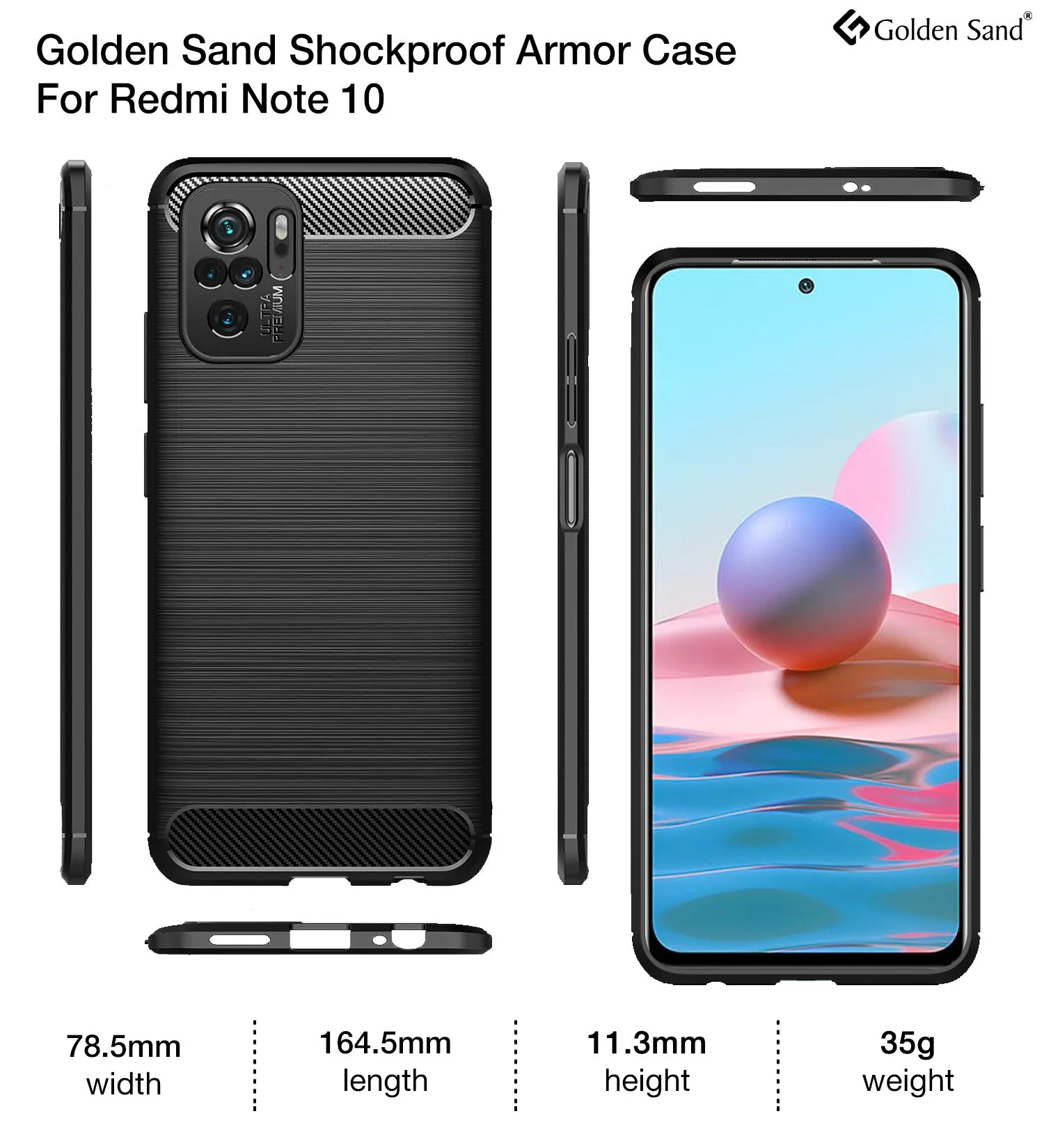 Carbon Fibre Series Shockproof Armor Back Cover for REDMI Note 11 SE, Xiaomi Redmi Note 10, Xiaomi Redmi Note 10S, 6.43 inch, Black