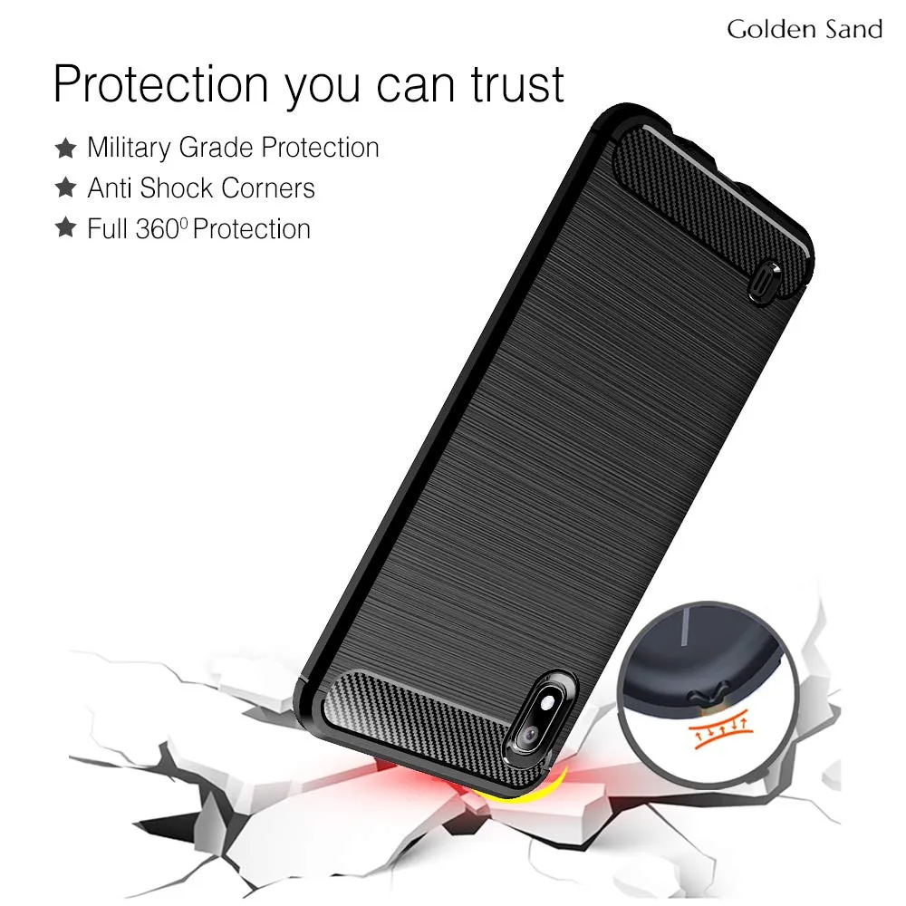 Carbon Fibre Series Shockproof Armor Back Cover for Samsung Galaxy A10, 6.2 inch, Black
