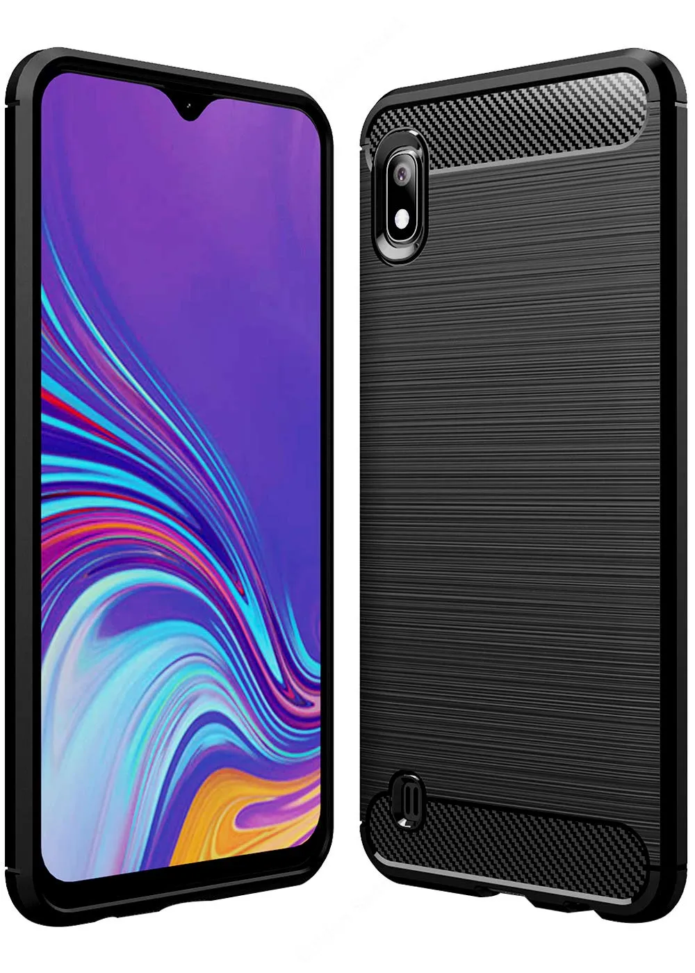 Carbon Fibre Series Shockproof Armor Back Cover for Samsung Galaxy A10, 6.2 inch, Black