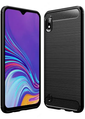 Carbon Fibre Series Shockproof Armor Back Cover for Samsung Galaxy A10, 6.2 inch, Black
