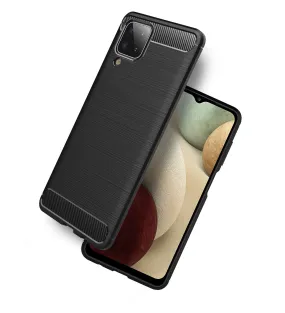 Carbon Fibre Series Shockproof Armor Back Cover for Samsung Galaxy A12, Samsung Galaxy M12, Samsung Galaxy F12, 6.5 inch, Black