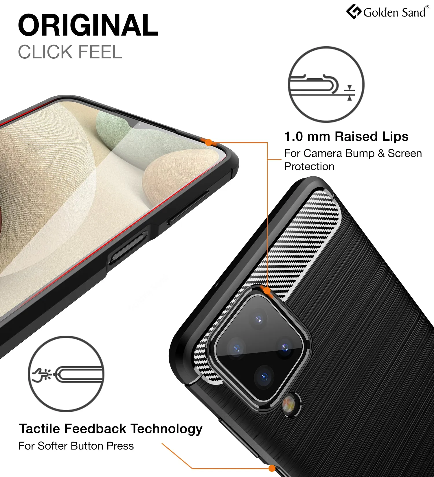 Carbon Fibre Series Shockproof Armor Back Cover for Samsung Galaxy A12, Samsung Galaxy M12, Samsung Galaxy F12, 6.5 inch, Black