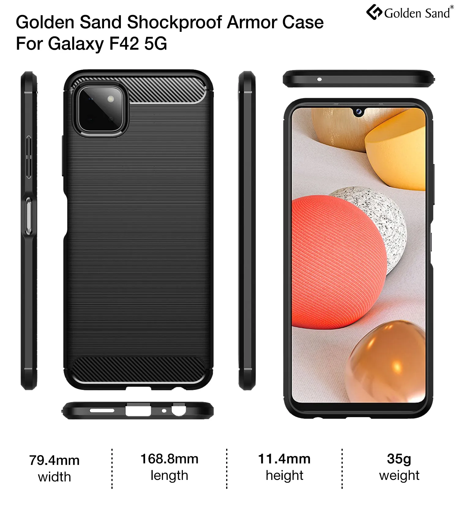 Carbon Fibre Series Shockproof Armor Back Cover for Samsung Galaxy A22 5G, Samsung Galaxy F42 5G, 6.6 inch, Black