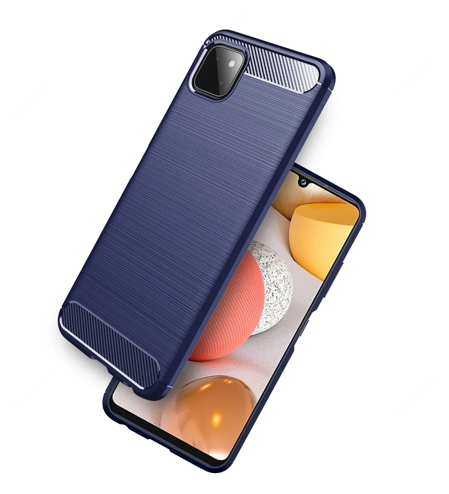 Carbon Fibre Series Shockproof Armor Back Cover for Samsung Galaxy A22 5G, Samsung Galaxy F42 5G, 6.6 inch, Blue