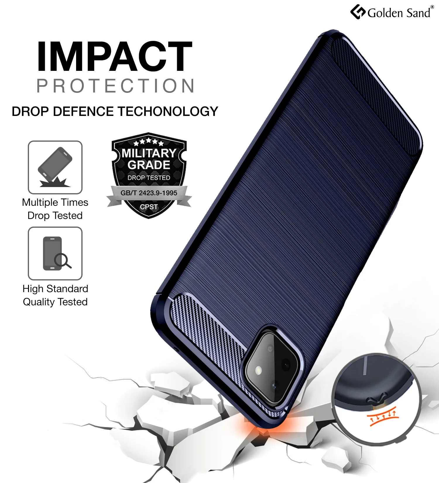 Carbon Fibre Series Shockproof Armor Back Cover for Samsung Galaxy A22 5G, Samsung Galaxy F42 5G, 6.6 inch, Blue