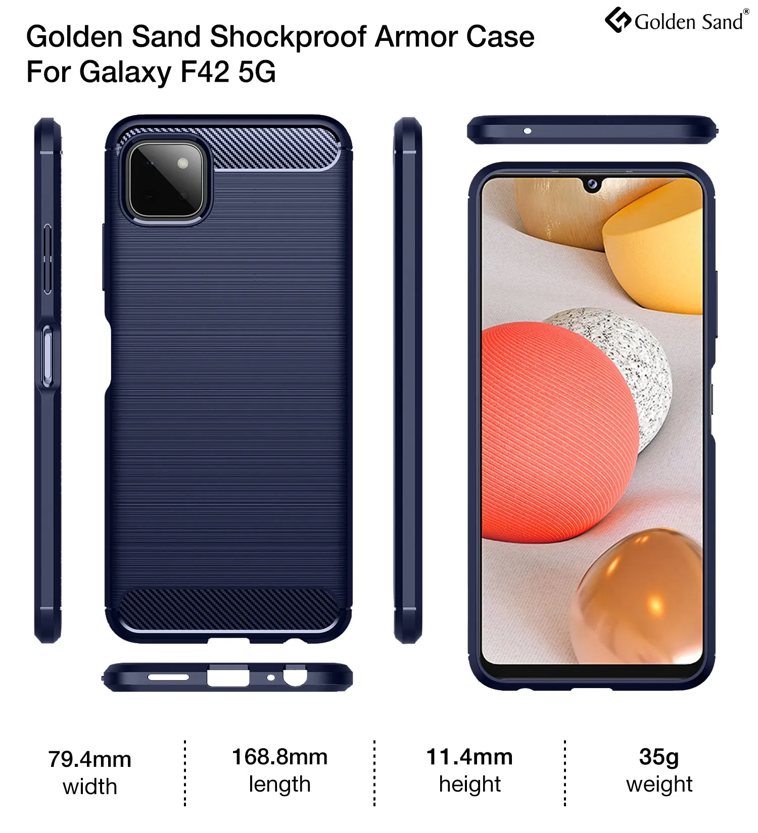 Carbon Fibre Series Shockproof Armor Back Cover for Samsung Galaxy A22 5G, Samsung Galaxy F42 5G, 6.6 inch, Blue