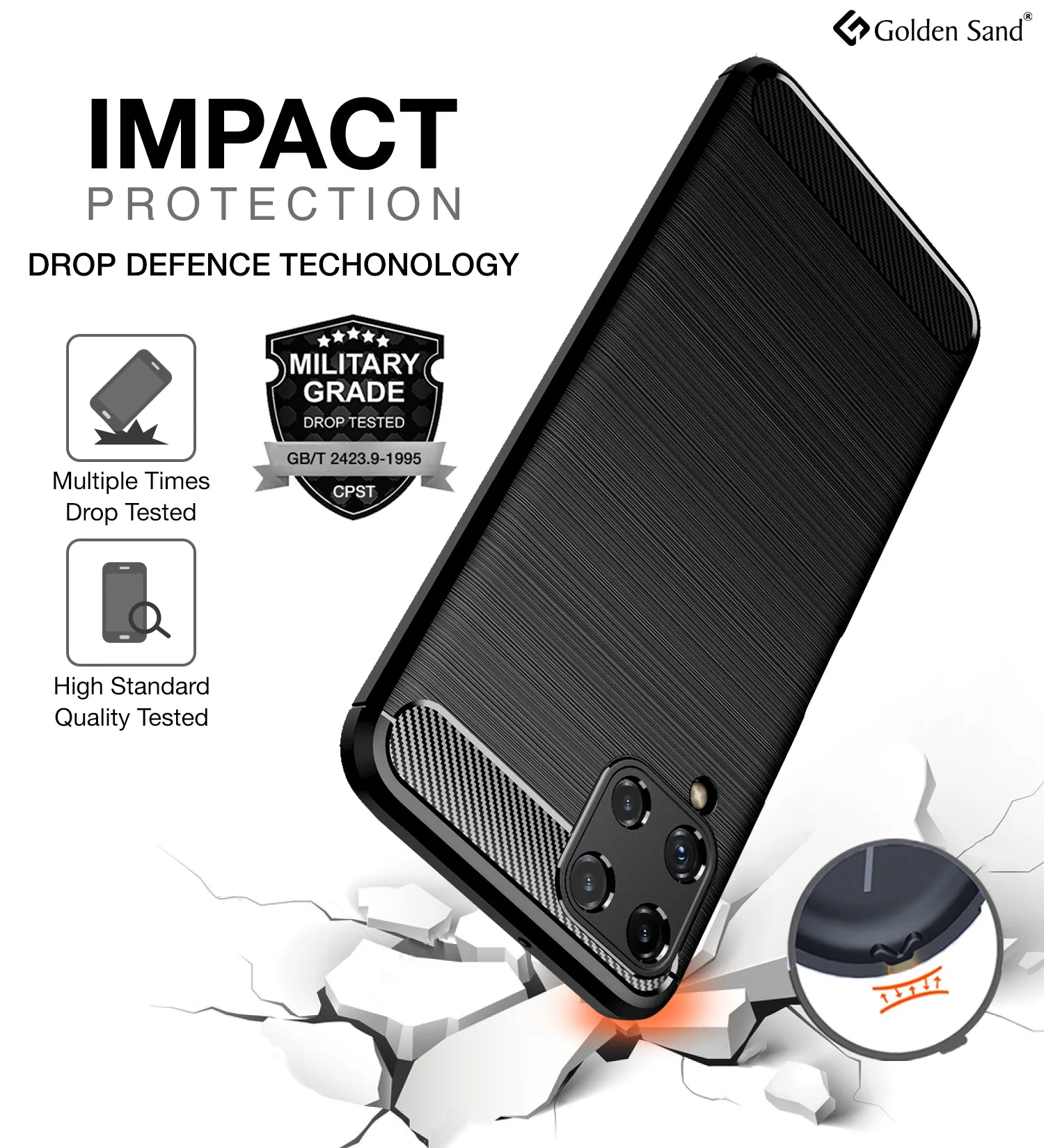 Carbon Fibre Series Shockproof Armor Back Cover for Samsung Galaxy A22, 6.4 inch, Black
