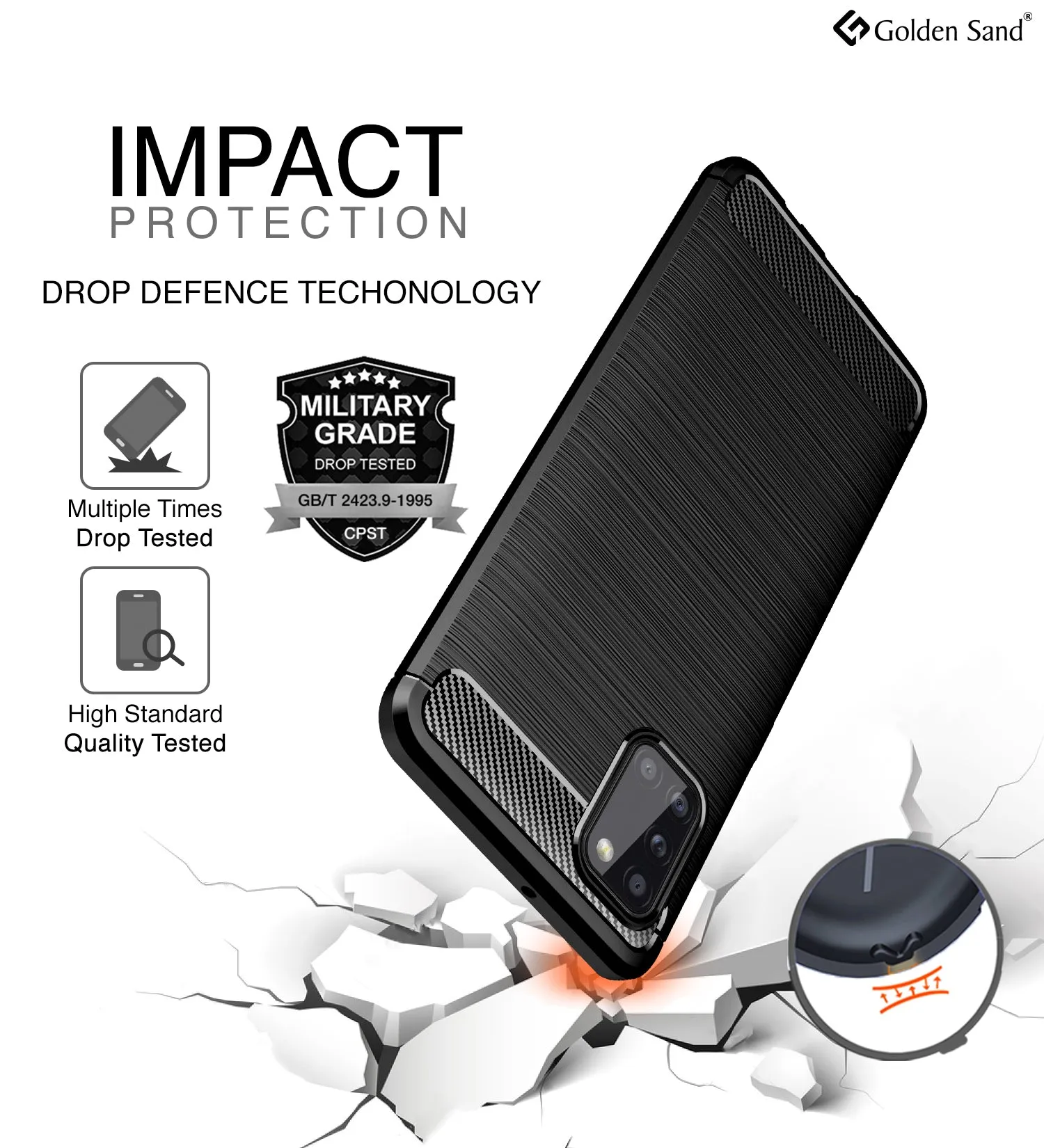 Carbon Fibre Series Shockproof Armor Back Cover for Samsung Galaxy A31 6.4 inch, Black