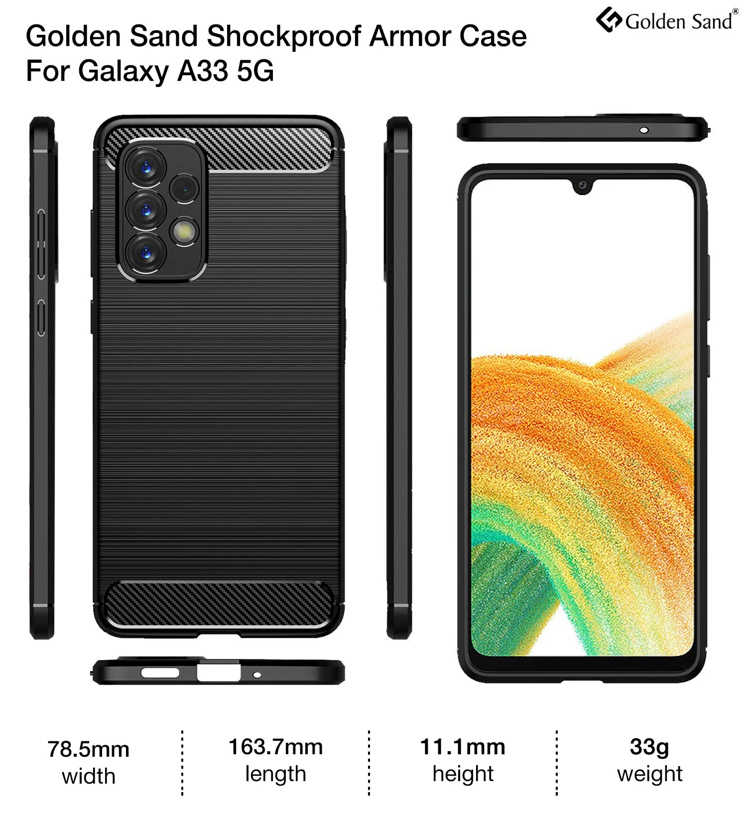Carbon Fibre Series Shockproof Armor Back Cover for Samsung Galaxy A33 5G, 6.4 inch, Black