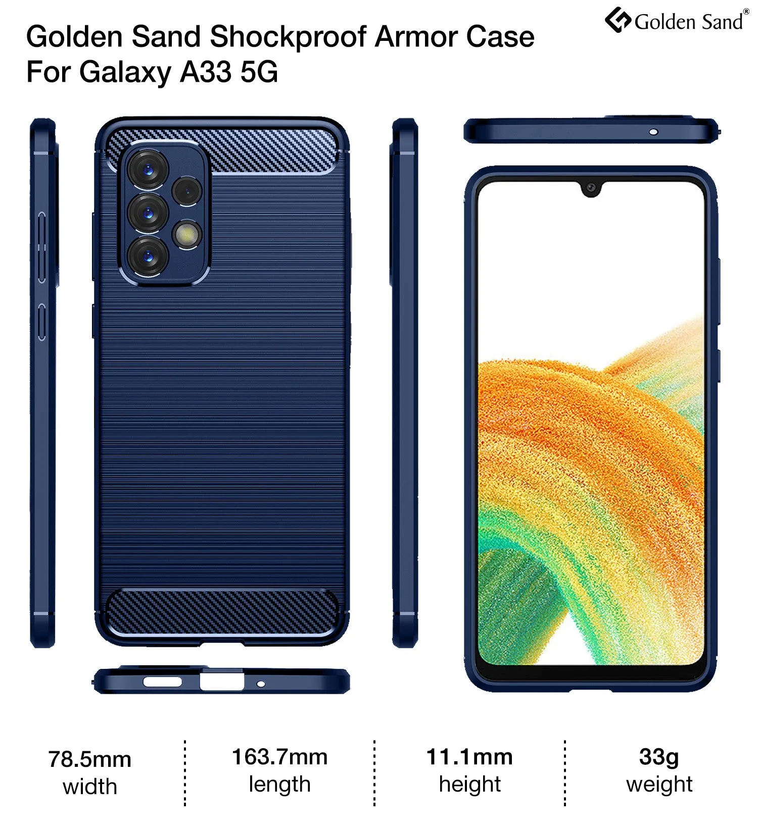 Carbon Fibre Series Shockproof Armor Back Cover for Samsung Galaxy A33 5G, 6.4 inch, Blue
