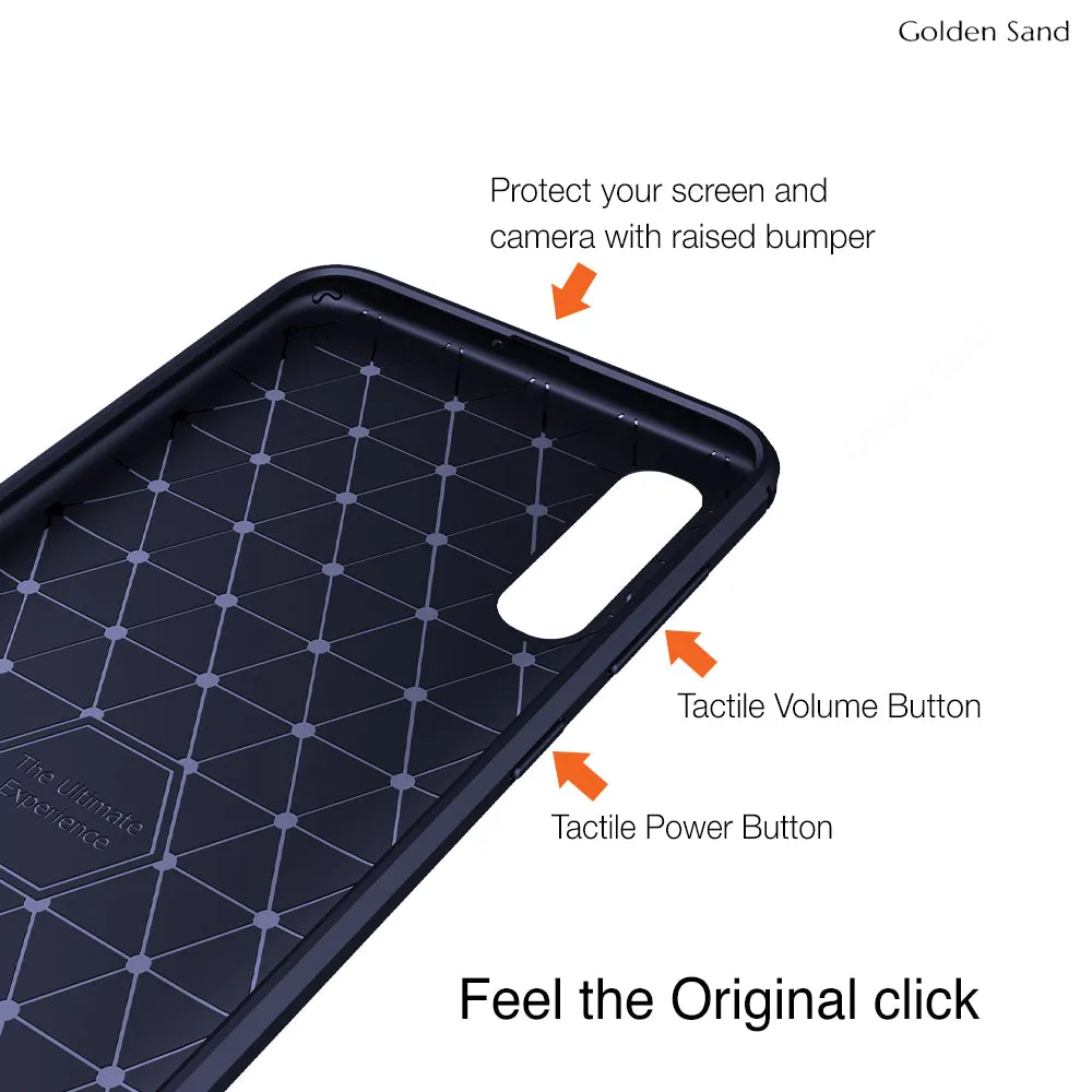 Carbon Fibre Series Shockproof Armor Back Cover for Samsung Galaxy A50s, A50, A30s 6.4 inch, Blue