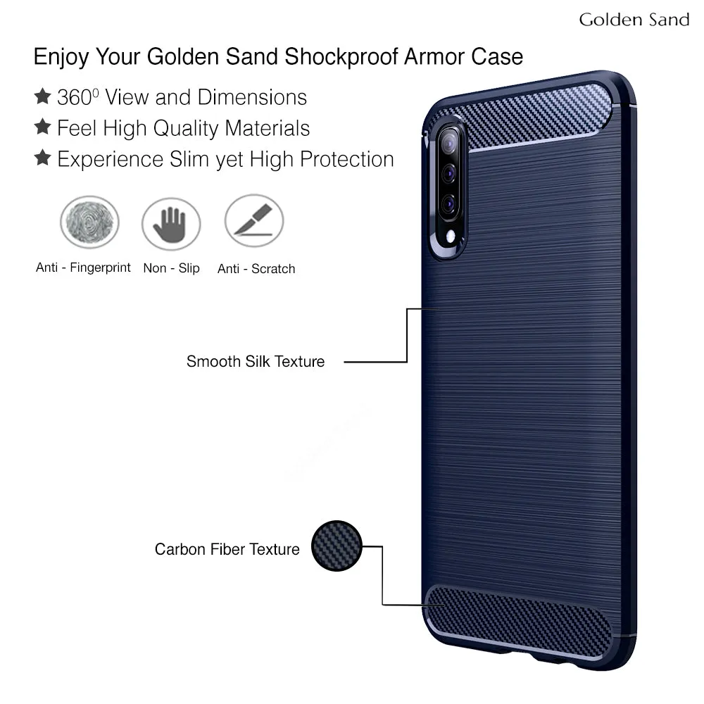 Carbon Fibre Series Shockproof Armor Back Cover for Samsung Galaxy A50s, A50, A30s 6.4 inch, Blue