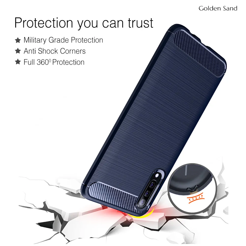 Carbon Fibre Series Shockproof Armor Back Cover for Samsung Galaxy A50s, A50, A30s 6.4 inch, Blue