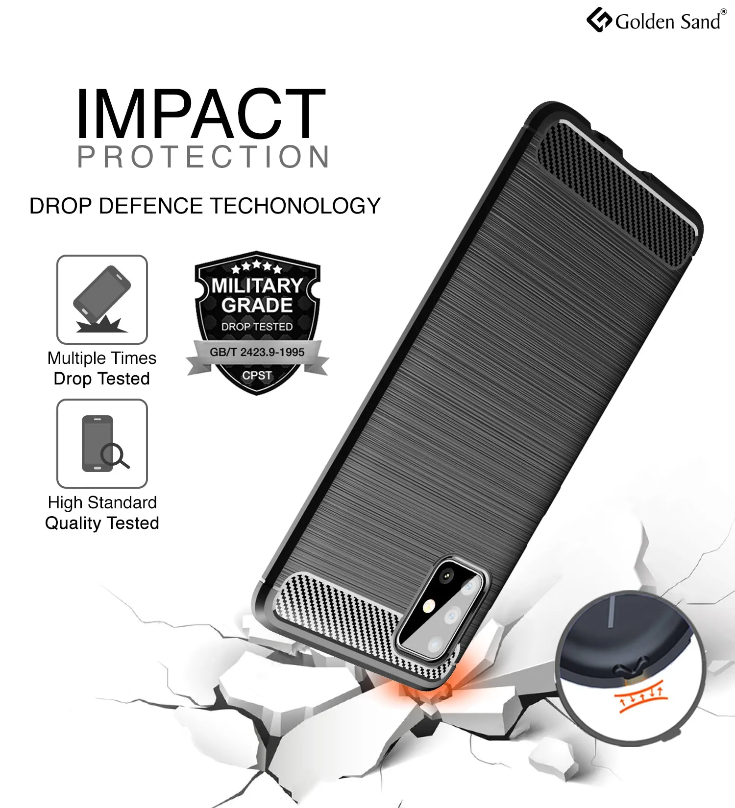 Carbon Fibre Series Shockproof Armor Back Cover for Samsung Galaxy A51 6.5 inch, Black