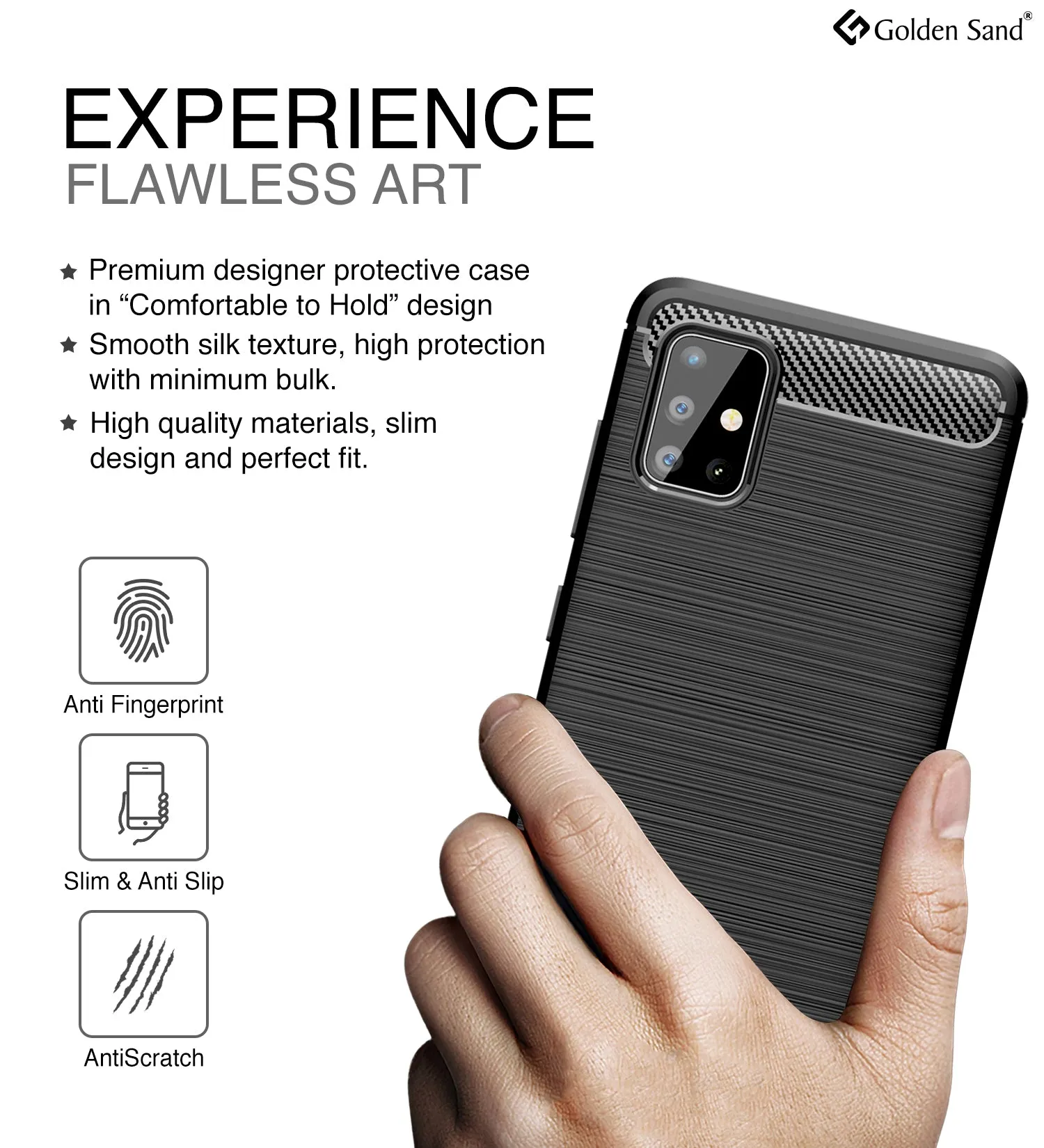 Carbon Fibre Series Shockproof Armor Back Cover for Samsung Galaxy A51 6.5 inch, Black