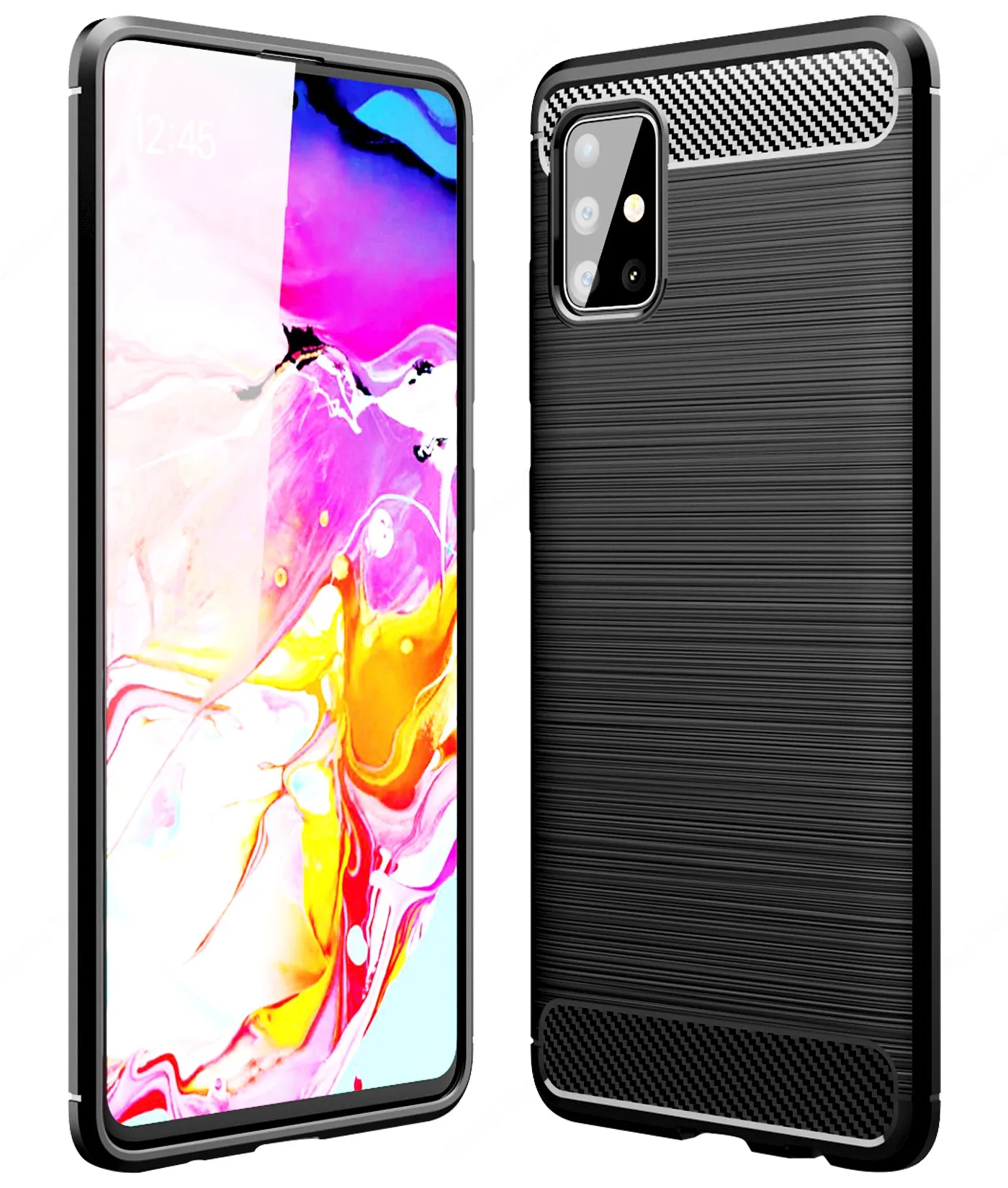 Carbon Fibre Series Shockproof Armor Back Cover for Samsung Galaxy A51 6.5 inch, Black