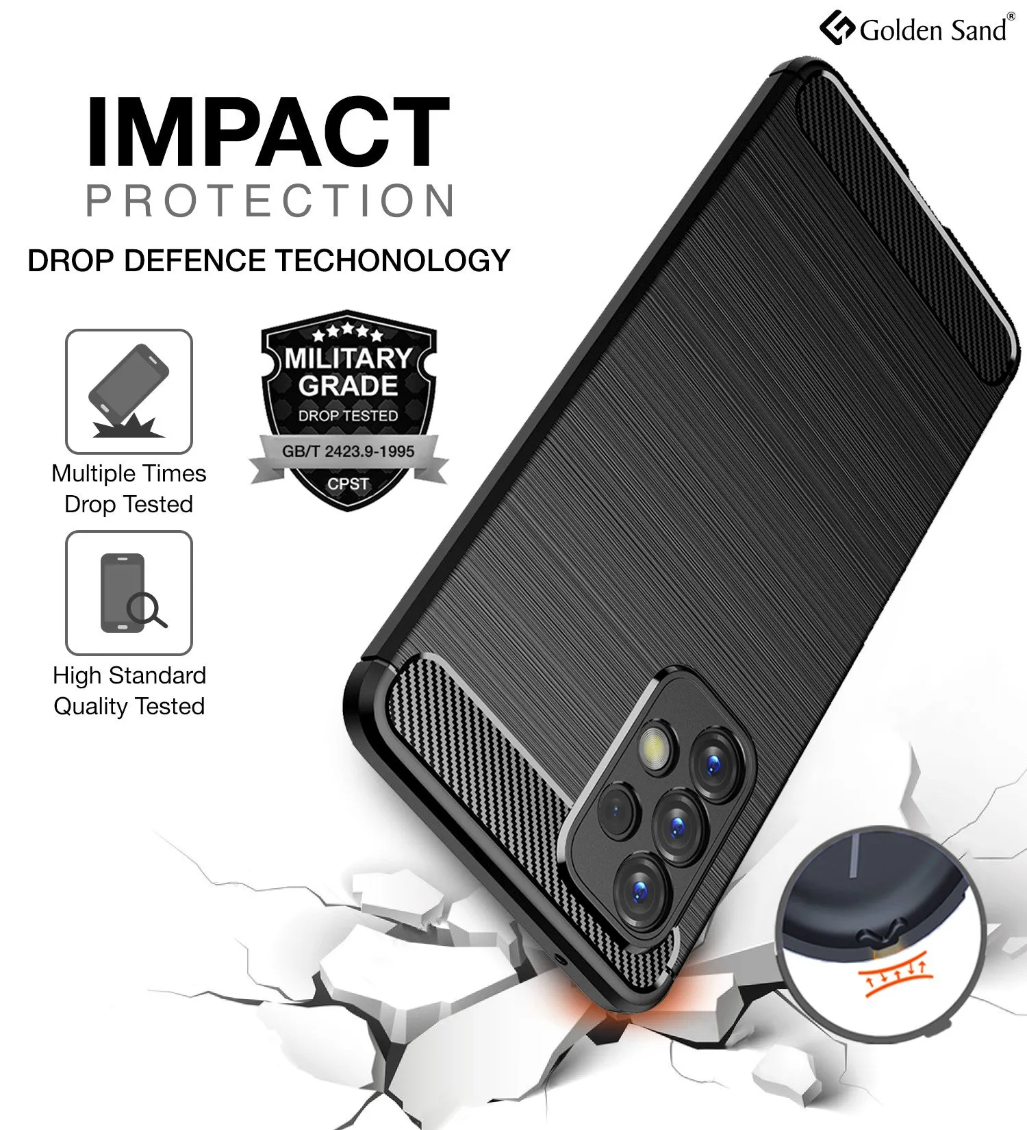 Carbon Fibre Series Shockproof Armor Back Cover for Samsung Galaxy A53 5G, 6.5 inch, Black