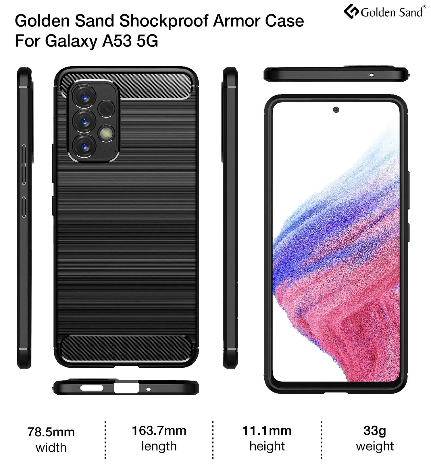 Carbon Fibre Series Shockproof Armor Back Cover for Samsung Galaxy A53 5G, 6.5 inch, Black