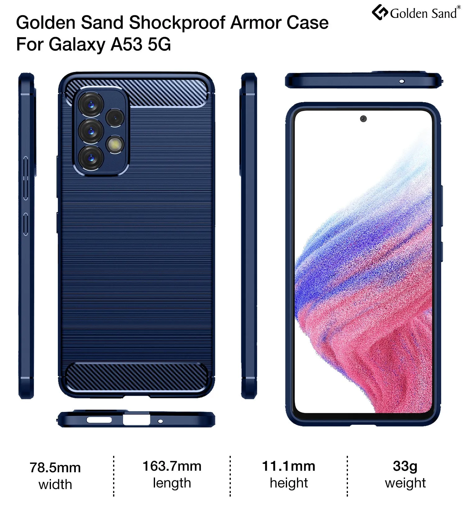Carbon Fibre Series Shockproof Armor Back Cover for Samsung Galaxy A53 5G, 6.5 inch, Blue