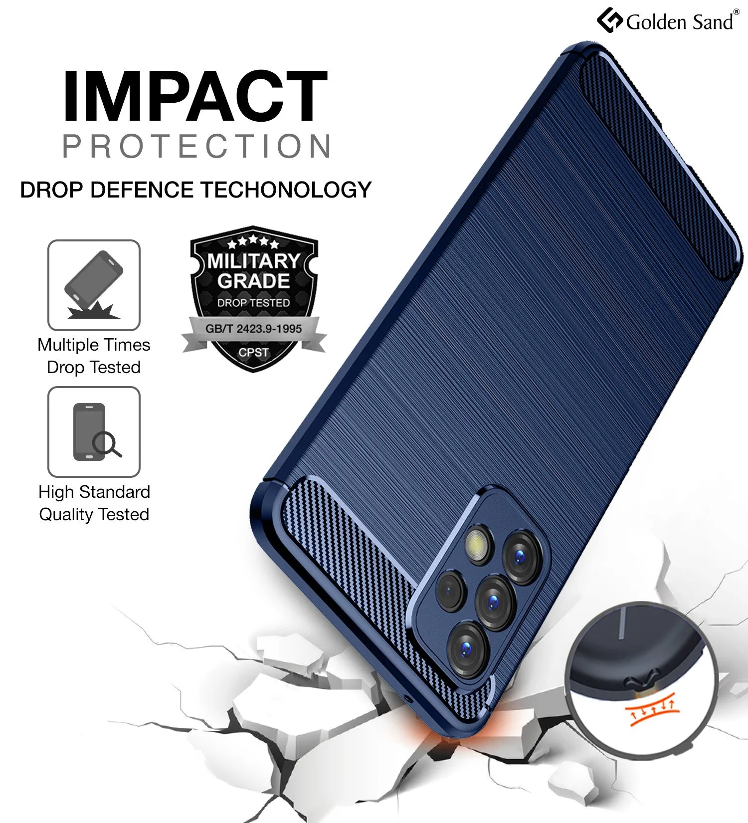 Carbon Fibre Series Shockproof Armor Back Cover for Samsung Galaxy A53 5G, 6.5 inch, Blue