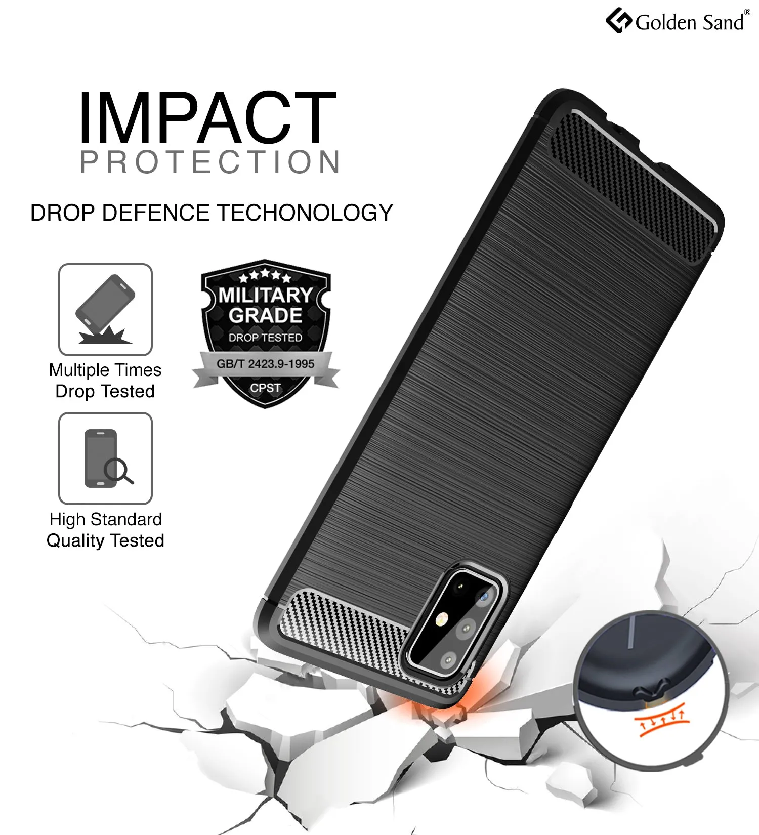 Carbon Fibre Series Shockproof Armor Back Cover for Samsung Galaxy A71 6.7 inch, Black