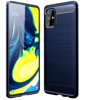 Carbon Fibre Series Shockproof Armor Back Cover for Samsung Galaxy A71 6.7 inch, Blue
